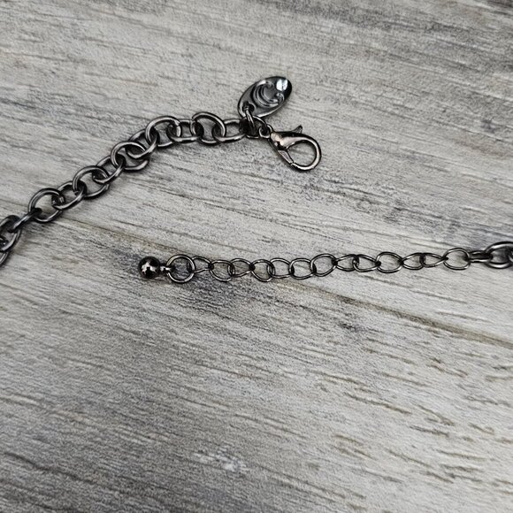 💎Charming Charlie Vintage Gun Metal Acrylic Drop Smokey Quartz Link Necklace - Picture 6 of 6